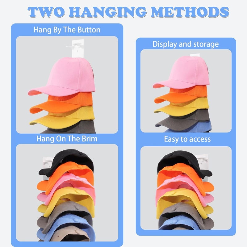 Dntorx Hat Organizer for Baseball Caps, 2 Pack Transparent Hat Rack for Wall Hold up to 18 Hats Strong Adhesive Hat Hooks Stand Hat Hanger Organizer Storage Holder Display for Door Closet - Image 4